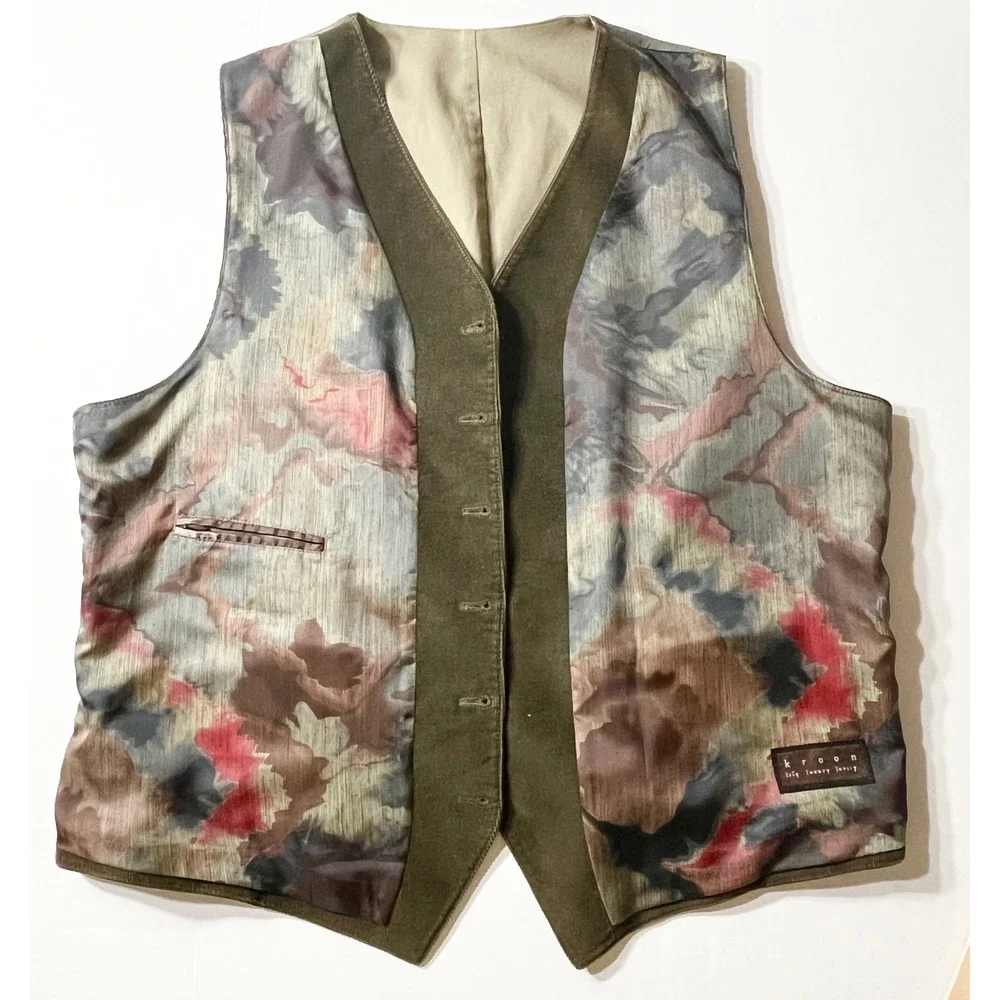 Kroon Corduroy Vest Mens XL Olive Green 5-Button Pockets Professor Dark Academia